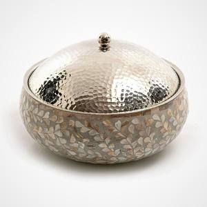 Tradnary Mother of Pearl Inlay Inlay Casserole Dish <b>Food</b> <b>Container</b> <b>for</b> Serving <b>Food</b> <b>Hot</b> Pot in Floral Design <b>for</b> Home Hotel - Product Image 2