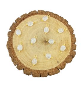 Rainbow Moonstone Tumble Pendant Smooth Gold Vermeil & Rhodium Plated Sterling Silver Wire Wrapped <b>Birthstone</b> Gift - Product Image 2