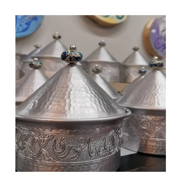 Prato de latão puro para servir prato, prato de cobertura islâmico de cor prata novo design personalizado