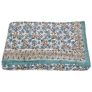<b>Indian</b> Cotton Rajai <b>Quilt</b> Cotton Block Floral Reversible White & Sky Blue <b>Indian</b> Bedding Throw <b>Quilt</b> Hand Printed Jaipuri Rajai - Product Image 4