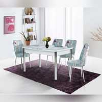 Ensemble de table à manger extensible avec 6 chaises, plateau en verre trempé, pieds en métal modernes et élégants, durable, écologique, meubles pour la maison et l'hôtel