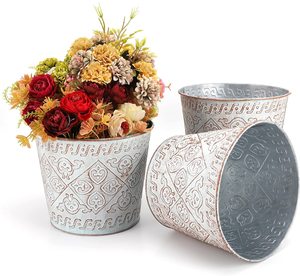Macetas galvanizadas de diseño único, diseño en relieve a mano, para exteriores e interiores - Product Image 5