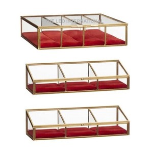 Ensembles de 2 boîtes à bijoux de forme carrée en verre et en métal cuivré Boîte à bijoux décorative de luxe pour l'accent de la maison de style fantaisie - Product Image 2