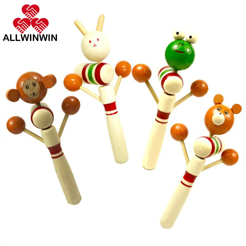 ALLWINWIN RAT03 Rattle Toy - Animal Rabbit Frog Bear Monkey Hand Shake Bell Wooden