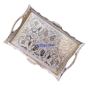 Bandeja Rectangular de aluminio para decoración de comida, bandeja de lujo de alta calidad con diseño y mango hechos a mano - Product Image 2