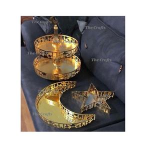 Bandeja islámica de forma redonda de la mejor calidad Bandeja de postre de Ramadán de color dorado de metal hecha a mano para uso especial Eid - Product Image 2