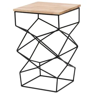 Metal Wire Design Square Side Table with Rubber Wood furniture