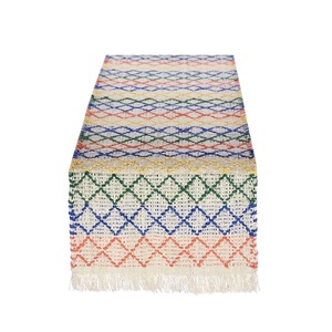 Blanco liso con patrón de cuadros negros Comedor interior Calidad garantizada Premium 100% Camino de mesa de algodón Reutilizable sostenible - Product Image 1