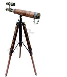 Télescope nautique en laiton antique de 14 pouces avec base de trépied en bois, jumelles et télescope à collectionner - Product Image 1