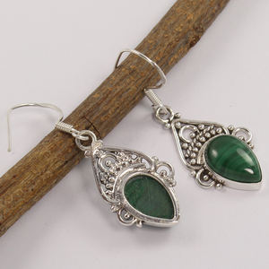 Pendiente de Plata de Ley 925 de malaquita, joyería hecha a mano, Pendientes colgantes de plata sólida con piedras preciosas naturales para mujer - Product Image 2