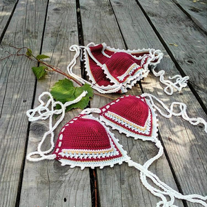 Conjunto de bikini de ganchillo color borgoña, bikini de ganchillo hecho a mano, felicidad. - Product Image 1