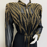 Robe islamique tendance en georgette à manches longues pour femmes, magnifique broderie à la main, abaya traditionnelle musulmane ouverte, quatre saisons