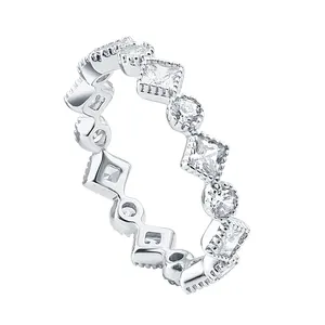 Silver Jewelry Customization Rings Gold Plated Geometric CZ Sterling 925 Silver Latest Eternity Ring Designs for Girls