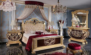 Ensemble de chambre à coucher de style royal Maharaja en finition or antique, ensemble de chambre à coucher en noyer, ensemble de chambre à coucher élégant et luxueux - Product Image 3
