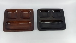 Bandeja de servir ecológica de madera oscura natural con 3 compartimentos, bandeja dividida para aperitivos y bocadillos, para decoración de mesa y cocina de hotel. - Product Image 3