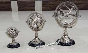 Latón antiguo Armillary Globe Table Top Nautical Set de 3 Navidad Halloween Graduación Pascua Año Nuevo Decoración Hecho Madera Metal - Product Image 2