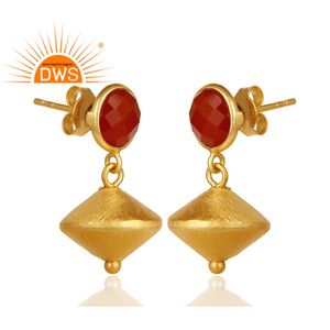 Red Onyx Gemstone Post Stud Pendiente Proveedor de joyería Chapado en oro 925 Plata esterlina Pendiente colgante Joyería - Product Image 2