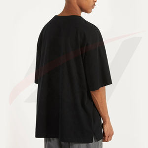 Color negro algodón transpirable manga corta ropa de hombre Camisetas cuello redondo verano Streetwear suelta ajuste personalizado Logo hombre Camiseta - Product Image 3