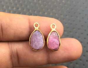 Natural Pink Tourmaline Gemstone 2 Pieces Polished Rough 92.5 Sterling Silver Gold Polish Pendant Religious <b>Crystal</b> - Product Image 5