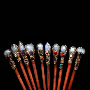 Cuentas de arcilla multicolor para el pelo, palo de cristal con piedra lunar, lapislázuli, varita de piedra, accesorios para el cabello - Product Image 2