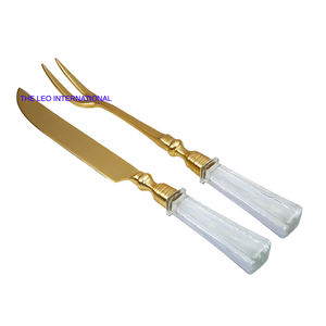 Juegos de cubiertos de acero con espejo, cuchara y tenedor chapados en oro para bodas y hoteles de lujo de alta calidad - Product Image 2