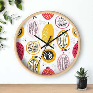 Boho kitchen Wall clock with brown <b>frame</b> <b>border</b> fruit prints wall clocks - Product Image 3