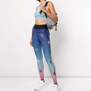 Women's Printed Gradient Color High Waisted Full Length Workout <b>Leggings</b> <b>Pockets</b> Tummy Control Spandex/Polyester Yoga Pants for - Product Image 2