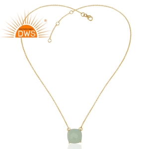 Juego de puntas Aqua Calcedonia colgante venta al por mayor 14K chapado en oro diseñador 925 collar de cadena de plata joyería colección clásica - Product Image 2