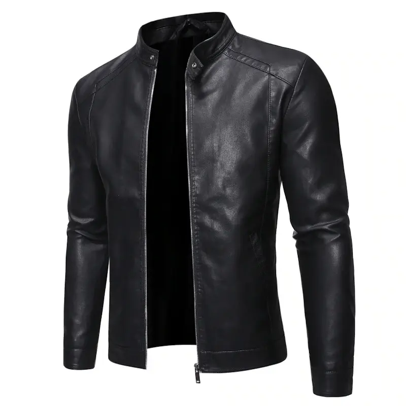 Fashionable Custom Men Faux Leather Jacket Motorcycle Men's Jackets Black PU Leather Coats Synthetic Leather Shell for Winter