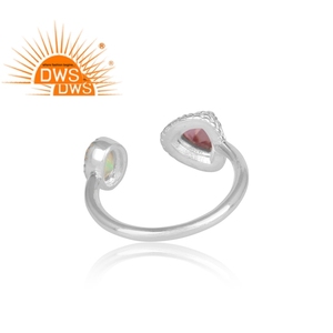 Round Ethiopian <b>Opal</b> And Pink Topaz Gemstone Stackable <b>Ring</b> Jewelry 925 Sterling Fine <b>Silver</b> Open <b>Ring</b> Jewelry Supplier - Product Image 4