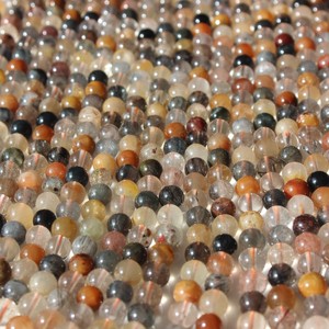 ลูกปัดกลมพลอย DIY เส้น Rudra อัญมณีเรียบรอบขัดลูกปัดไหมขัดฟันควอตซ์ธรรมชาติสำหรับการทำเครื่องประดับ100กรัม - Product Image 3