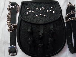 Kilt Sporran-Bolso de cuero con borlas, cuero negro, escocés - Product Image 5