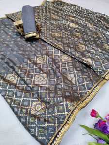 Dernière belle œuvre imprimée numérique avec sari en soie Georgette et chemisier non cousu Couleur ciel Vêtements pour femmes - Product Image 3