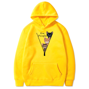 Sweats à capuche surdimensionnés pour femmes vêtements décontractés d'hiver à capuche avec imprimé de chat couleur unie tissu tricoté femmes sweat - Product Image 1