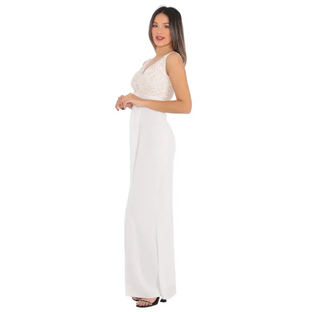 Factory Wholesale Quality Elegant Women Night Dresses Long White Frontal Slit Dress With V-Neck And White Pattern