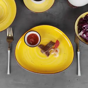 Prato de porcelana amarelo louça vitrificado, conjunto de prato para jantar e cerâmica