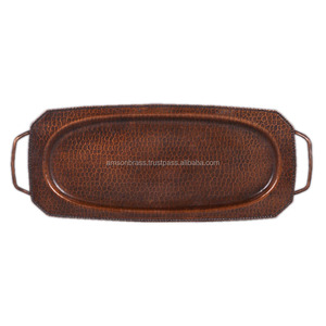 Bandeja de servicio hecha a mano de alta calidad para restaurante Bandeja de servicio de cobre rectangular martillada antigua - Product Image 1