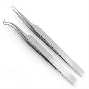 Pince à épiler à double courbure en acier inoxydable de haute qualité Pointe en fibre antidérapante avec points droits Marque privée - Product Image 6