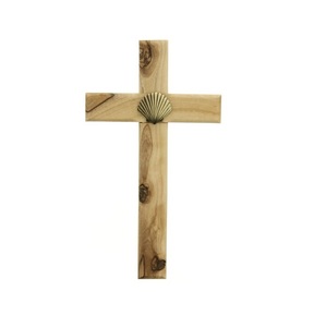 Cruz de madera con flor dorada, colgante de pared, suministros de Iglesia, Brassworld, India - Product Image 1