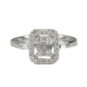Wholesale Pure 18k White Gold Fine Jewelry Natural Baguette Cut Diamond Square Shape Wedding Ring Manufacturer Supplier india