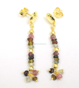 Ensemble de boucles d'oreilles tendance en tourmaline naturelle plaquée or pour fête, mariage, cadeau de fiançailles - Product Image 1