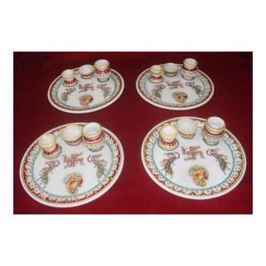 White Marble Hand <b>Painted</b> Decorative Pooja Thali For Worship - Product Image 1