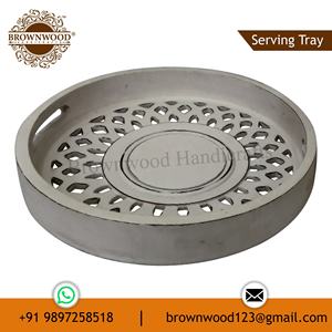 Offre spéciale pour restaurants et hôtels Plateaux en bois sculpté en MDF Conception personnalisée Plateau rond en bois pour le service Fabricant à bas prix - Product Image 2