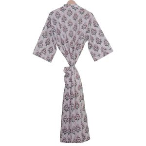 Bloemenblokprint Puur Katoenen Kimono Damesstrand En Festivalhoes Handgemaakt Gewaad Bruidsmeisje Zomerkleding Bikini Katoenen Badjas - Product Image 3