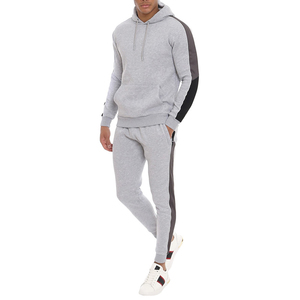 Men's Gray Color Blocking Hooded Tracksuit Full Sleeve Casual Sweat <b>Suit</b> With Side Pockets Autumn Wear - Product Image 1