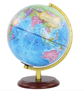 Globo Terrestre con Righello, Distretti Politici, in Alluminio con Luce e Base in Legno, Diametro 20CM, Globo Mappamondo per l'Insegnamento della Geografia, Simbolo di Solidarietà - Product Image 1