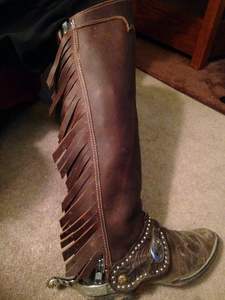 Vêtements équestres Demi-chaps d'équitation en cuir marron de qualité supérieure, mode western pour hommes et femmes. - Product Image 4