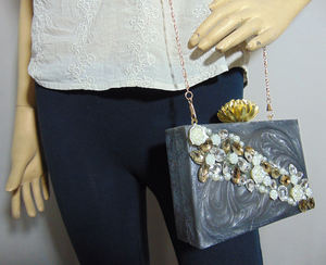 กระเป๋าคลัทช์ลายหินอ่อนสีเทาของผู้หญิงกระเป๋างานราตรีทำด้วยมือลายเรขาคณิตตามสั่ง - Product Image 4