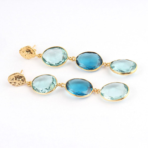 ล่าสุดการออกแบบตรวจสอบตัดสวิสสีฟ้าควอตซ์และลอนดอนสีฟ้าควอตซ์วางต่างหูโรงงานขนาดใหญ่ทอง/เงินชุบห้อยต่างหู - Product Image 1