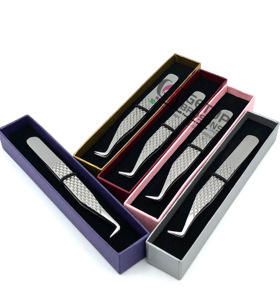 แหนบต่อขนตาสแตนเลส90องศาพร้อมอุปกรณ์เสริมความงามด้ามจับเพชรสีเงินแบบมืออาชีพพร้อมโลโก้ของคุณเอง - Product Image 4